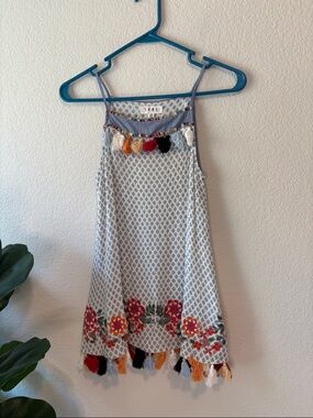 THML Light Blue Tassel-Trim Top with Multicolor Embroidery